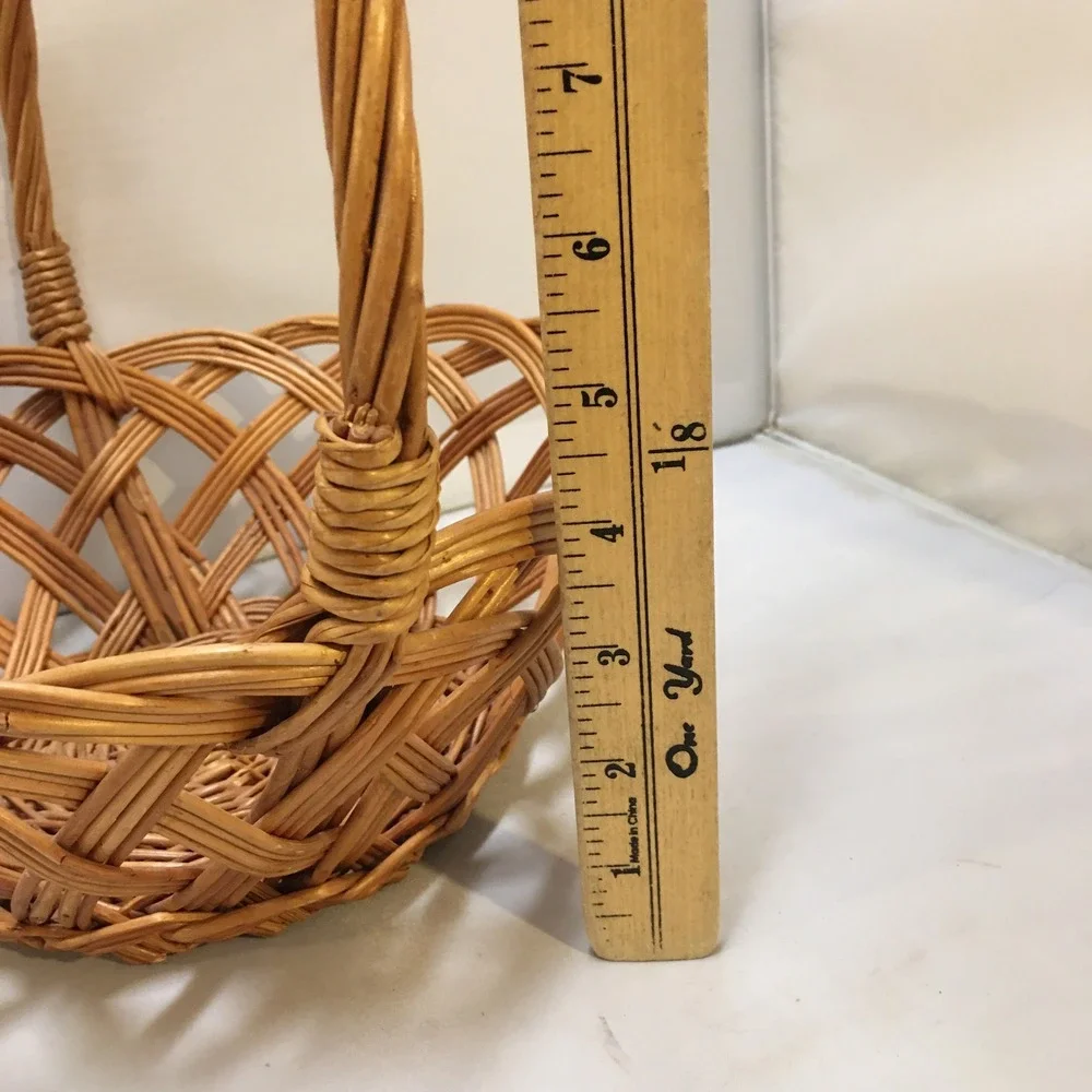 Wicker Basket Home Decor Medium Brown Open Weave Lattice Handle Cottagecore